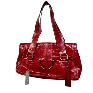 Apt 9 Red Glazed Leather Shoulder Bag Satchel Brass Hardware HB17310 NWT